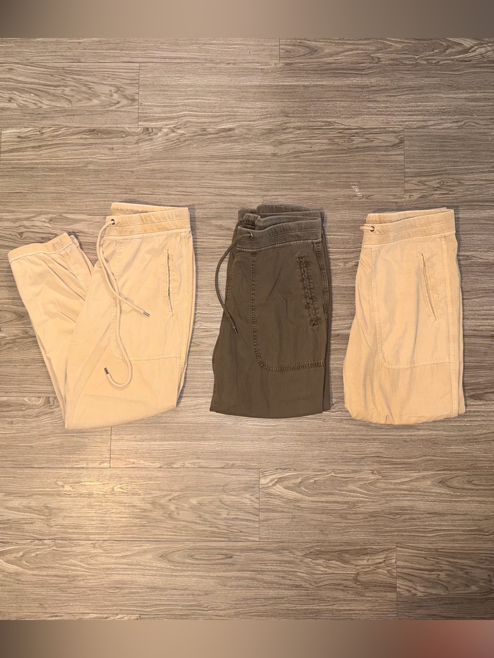 (3) James Perse Mixed Media Pant Womens Sz 1 Beige & Green Drawstring Pockets